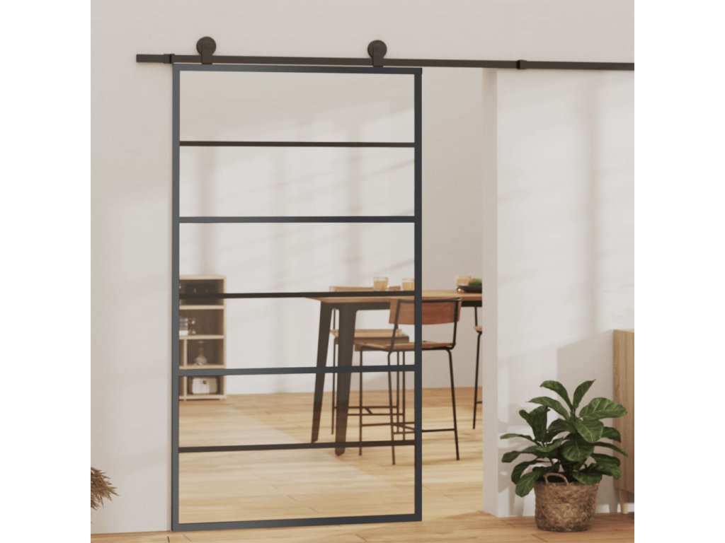 vidaXL Posuvné dveře s kováním ESG sklo a hliník 102 x 205 cm