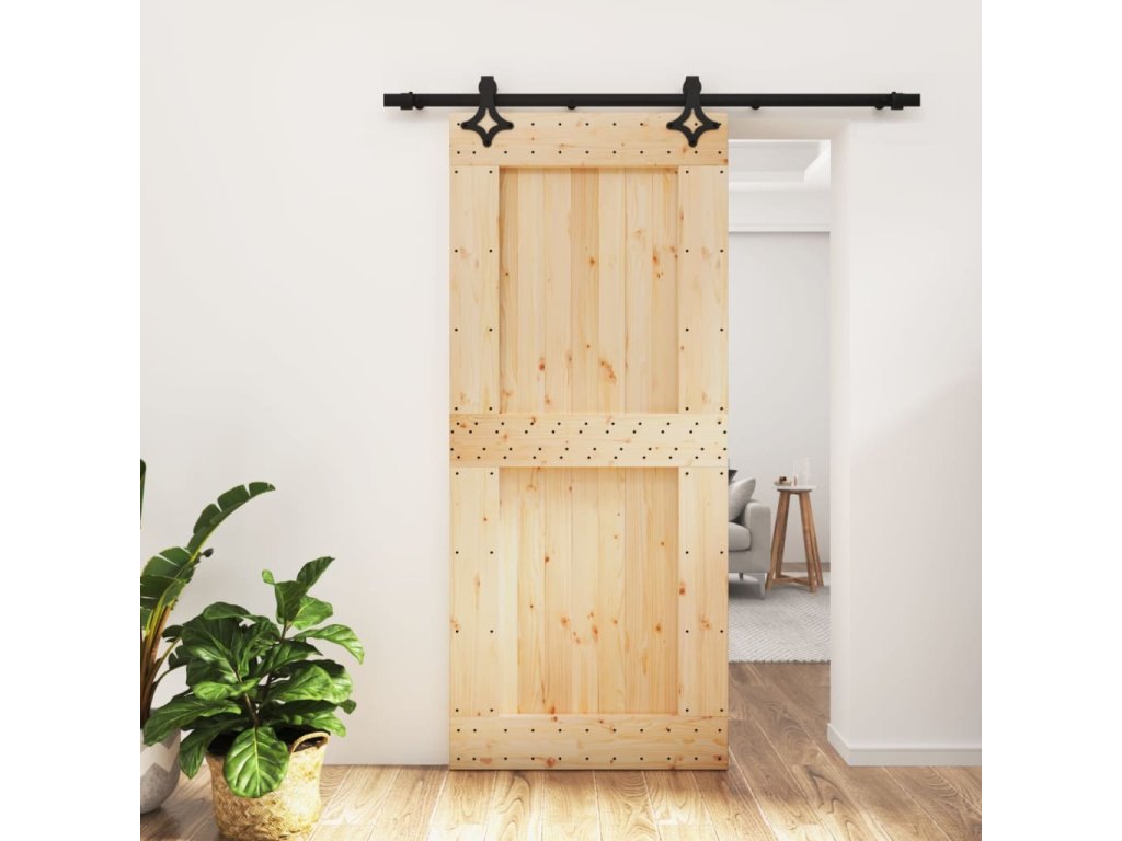 vidaXL Posuvné dveře s kováním 90 x 210 cm masivní borové dřevo