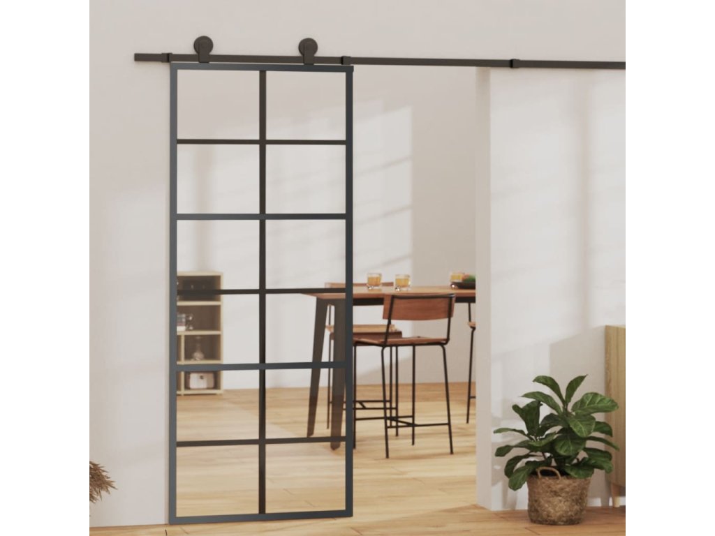 vidaXL Posuvné dveře s kováním ESG sklo a hliník 76 x 205 cm