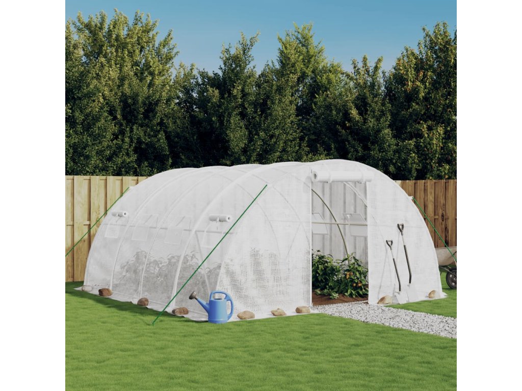 vidaXL Skleník s ocelovým rámem bílý 16 m² 4x4x2 m