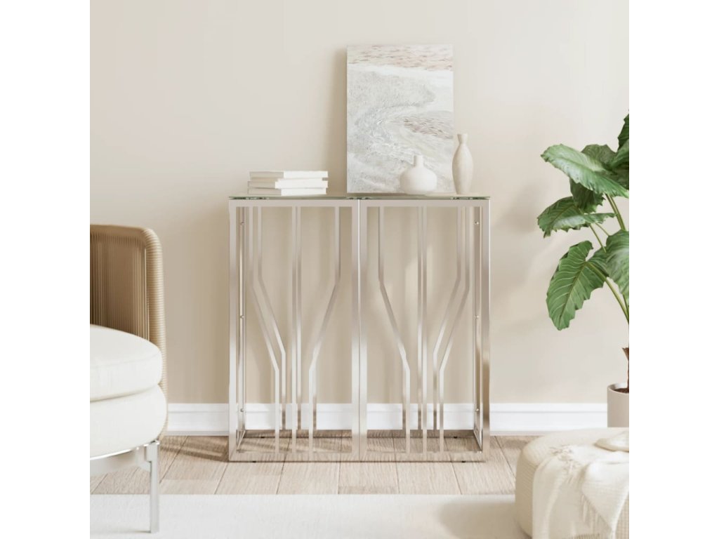 vidaXL Konzolový stolek 70 x 30 x 70 cm nerezová ocel a sklo