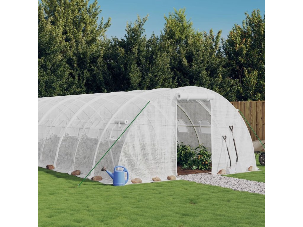 vidaXL Skleník s ocelovým rámem bílý 32 m² 8 x 4 x 2 m