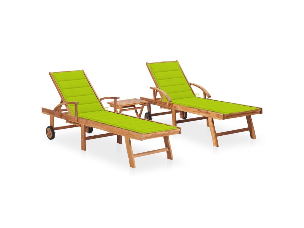 vidaXL Zahradní lehátka 2 ks se stolkem a poduškou masivní teak