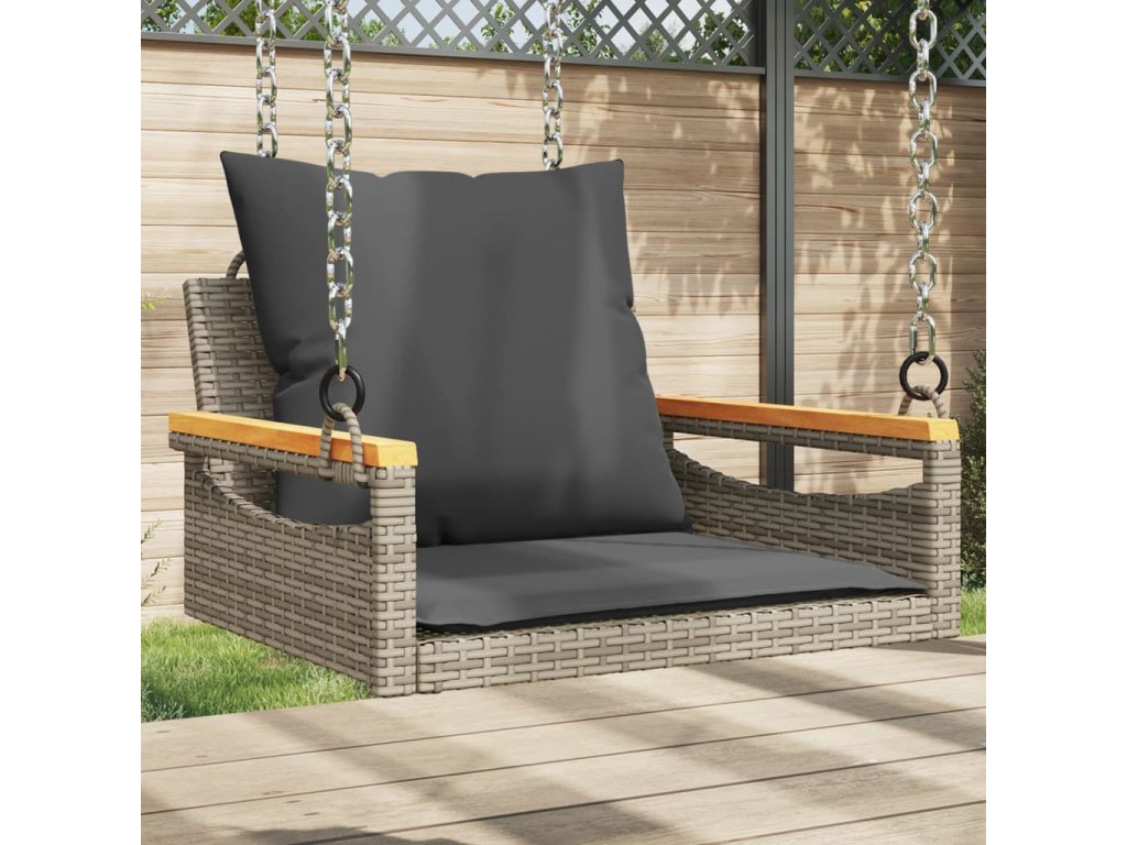 vidaXL Houpací lavice s poduškami šedá 63 x 62 x 40 cm polyratan