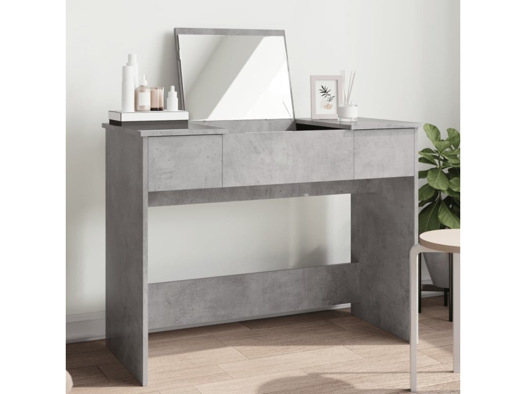 vidaXL Toaletní stolek se zrcadlem betonově šedý 100 x 45 x 76 cm