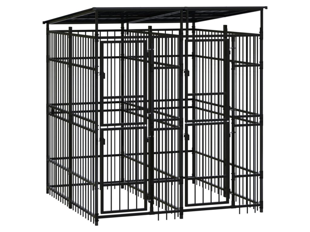 vidaXL Venkovní psí kotec se střechou ocel 3,69 m²