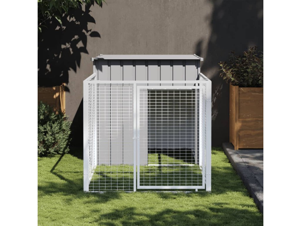 vidaXL Psí bouda s výběhem světle šedá 110 x 201 x 110 cm pozinkovaná ocel