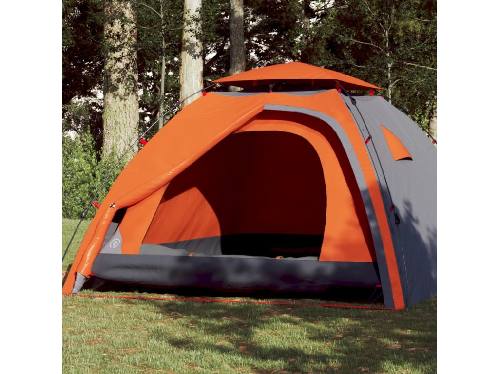 vidaXL Kempingový stan kupole 4 osoby šedý a oranžový rychloupínací