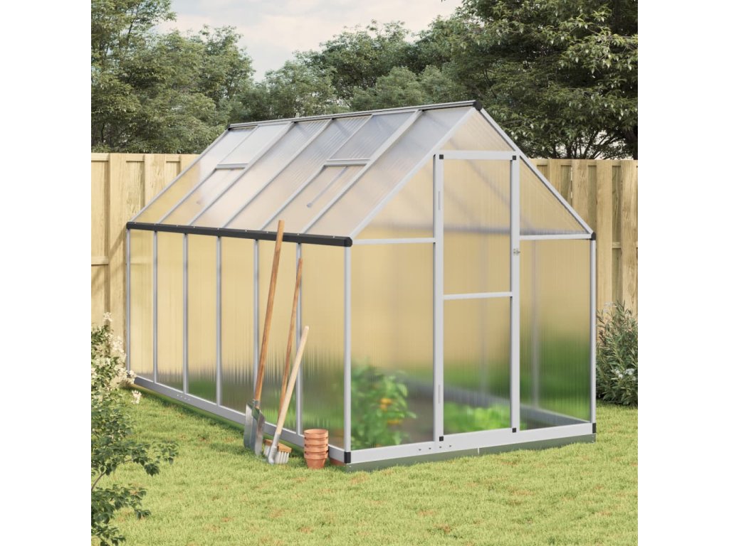 vidaXL Skleník s podkladovým rámem stříbrný 334 x 169 x 202 cm hliník