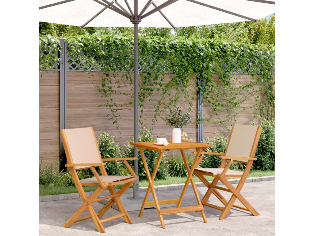 vidaXL 3dílný bistro set béžový textil a masivní dřevo