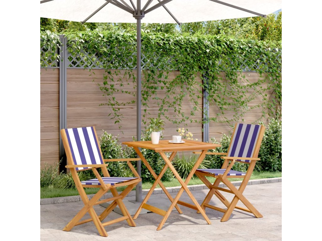 vidaXL 3dílný bistro set modrý a bílý textil a masivní dřevo