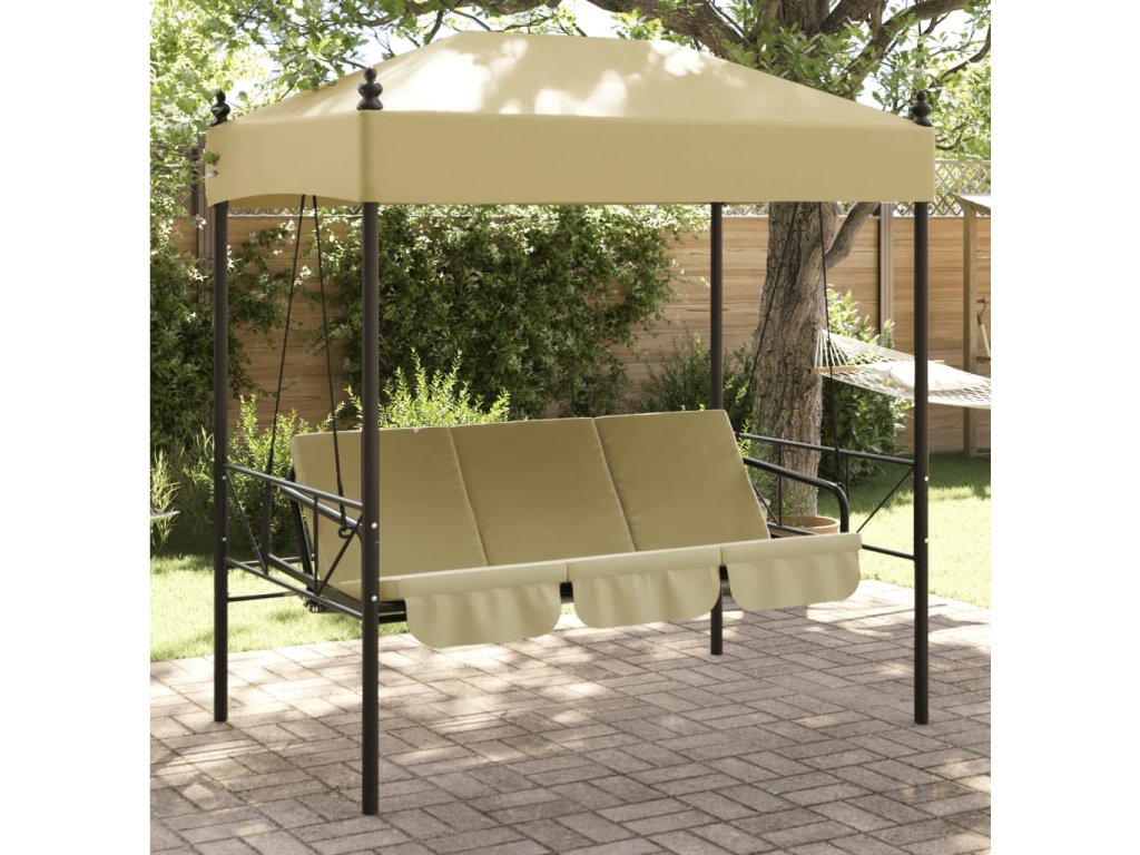 vidaXL Zahradní houpačka se stříškou písková ocel