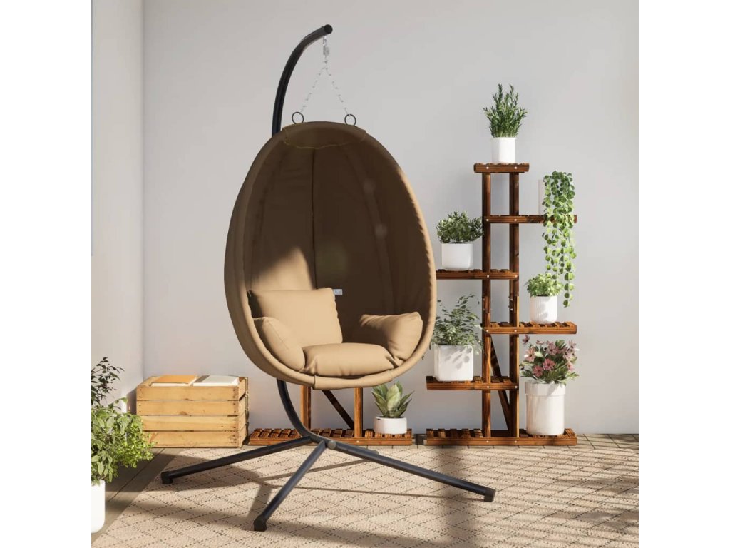 vidaXL Závěsné křeslo vajíčko se stojanem taupe textil a ocel