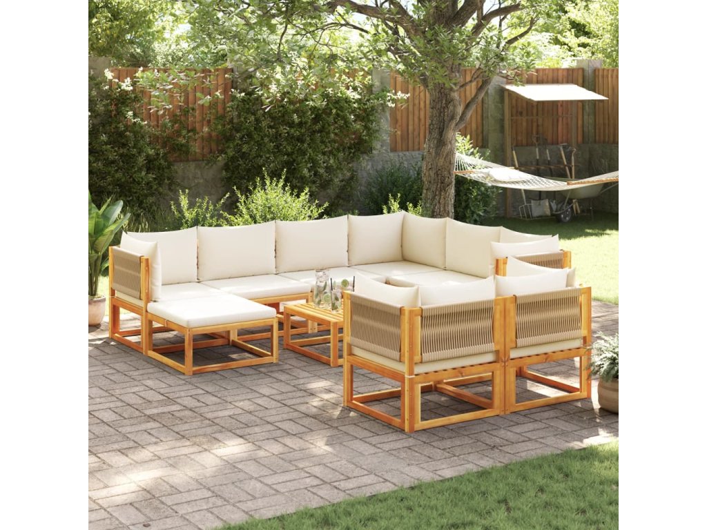 vidaXL 10dílná zahradní sada pohovek s polštáři, akácie a provaz