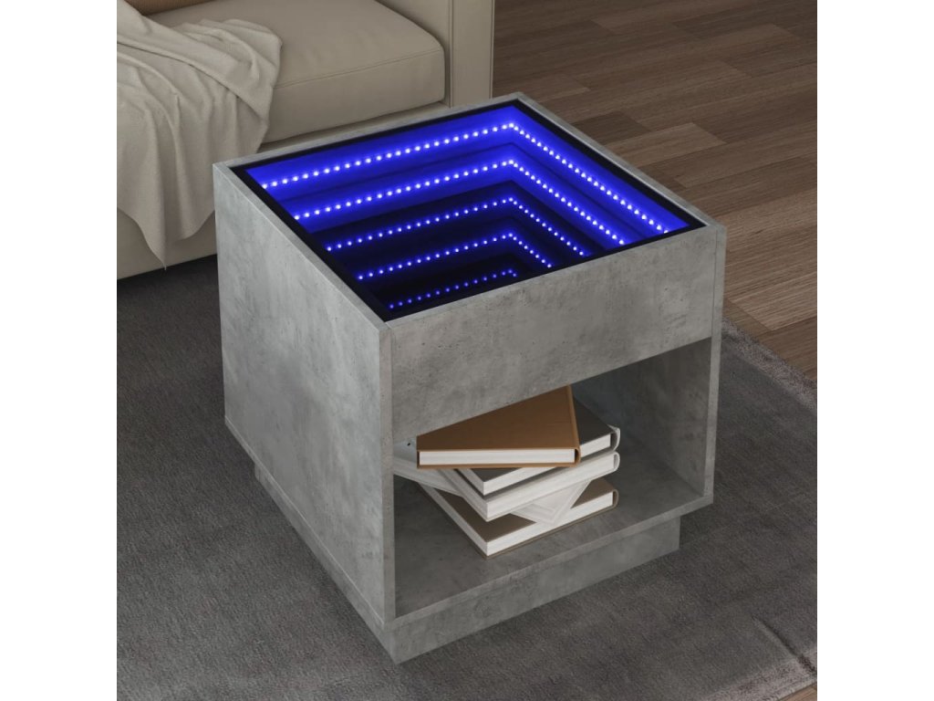vidaXL Konferenční stolek s Infinity LED betonově šedý 50 x 50 x 50 cm