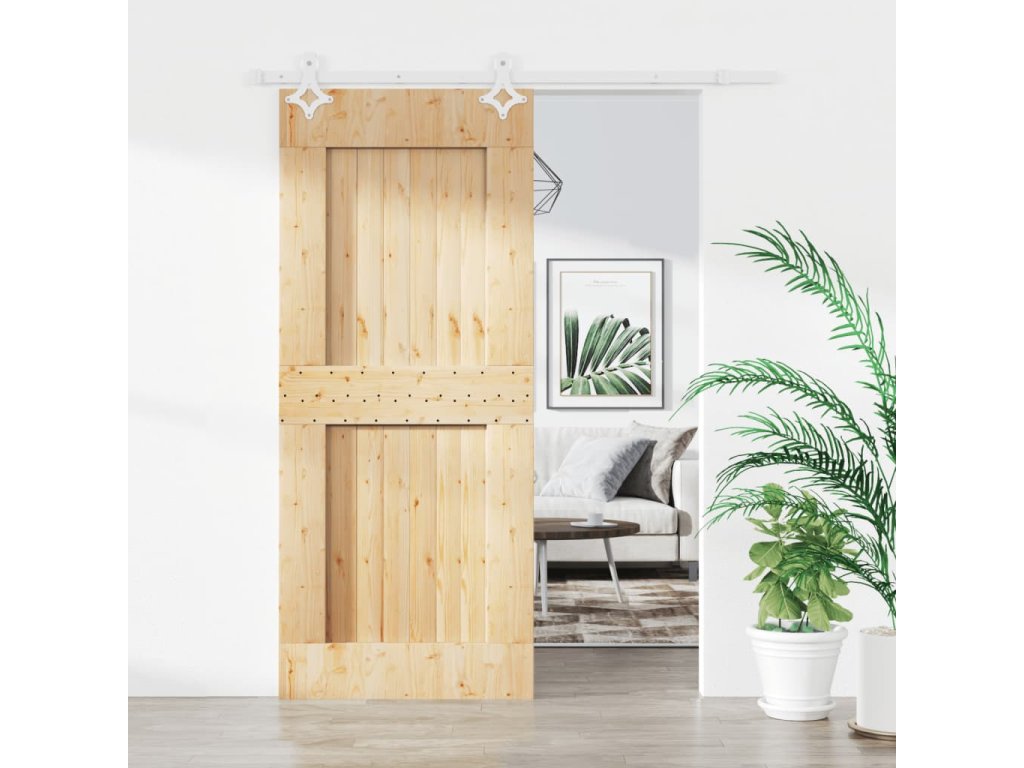vidaXL Posuvné dveře s kováním 85 x 210 cm masivní borové dřevo