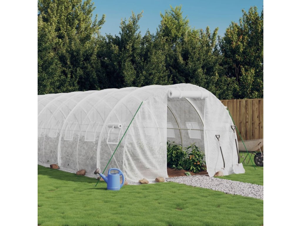 vidaXL Skleník s ocelovým rámem bílý 48 m² 16 x 3 x 2 m