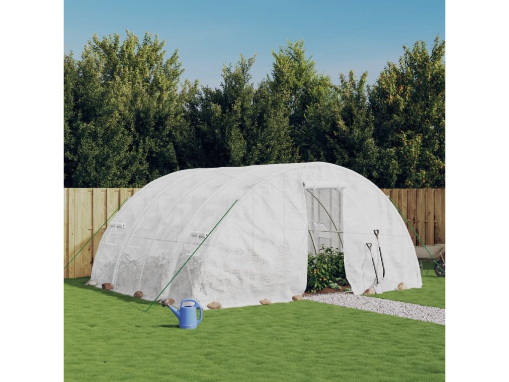 vidaXL Skleník s ocelovým rámem bílý 20 m² 5x4x2,3 m