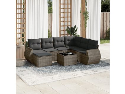 vidaXL 8dílná zahradní sedací souprava s poduškami šedá polyratan