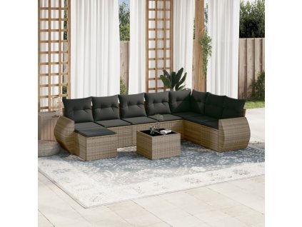 vidaXL 9dílná zahradní sedací souprava s poduškami šedá polyratan