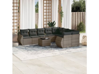 vidaXL 10dílná zahradní sedací souprava s poduškami šedá polyratan