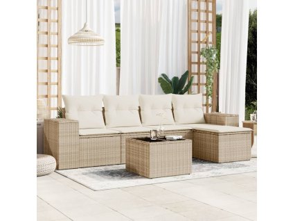 vidaXL 6dílná zahradní sedací souprava s poduškami béžová polyratan