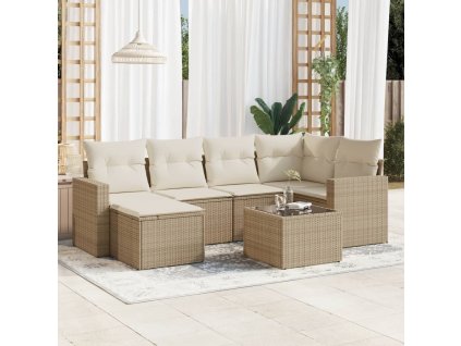 vidaXL 7dílná zahradní sedací souprava s poduškami béžová polyratan