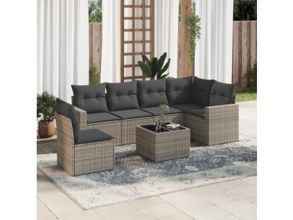 vidaXL 7dílná zahradní sedací souprava s poduškami šedá polyratan