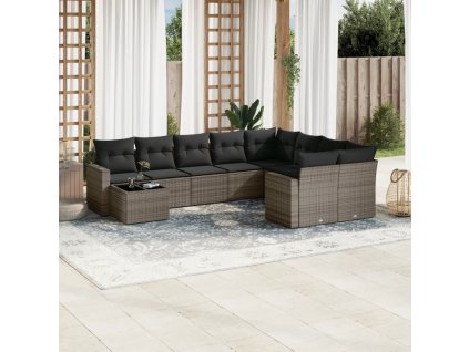 vidaXL 10dílná zahradní sedací souprava s poduškami šedá polyratan