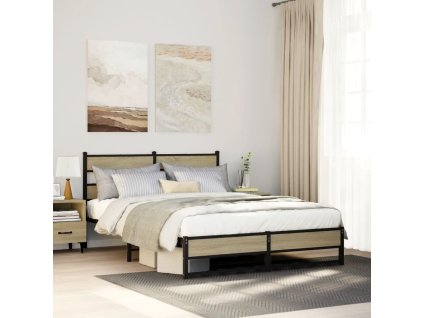vidaXL Kovový rám postele bez matrace dub sonoma 150 x 200 cm