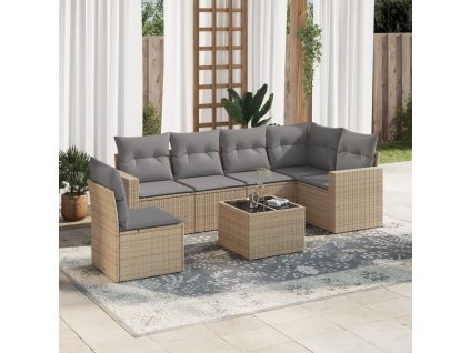 vidaXL 7dílná zahradní sedací souprava s poduškami béžová polyratan