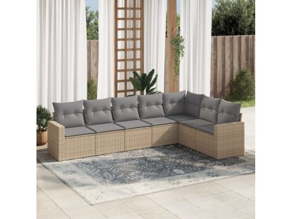 vidaXL 7dílná zahradní sedací souprava s poduškami béžová polyratan