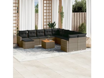 vidaXL 12dílná zahradní sedací souprava s poduškami šedá polyratan