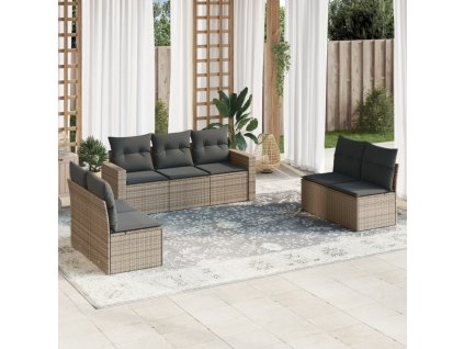 vidaXL 7dílná zahradní sedací souprava s poduškami šedá polyratan