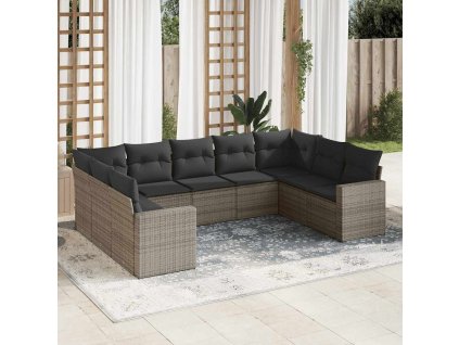 vidaXL 9dílná zahradní sedací souprava s poduškami šedá polyratan