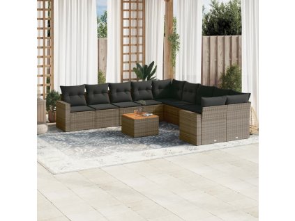 vidaXL 11dílná zahradní sedací souprava s poduškami šedá polyratan