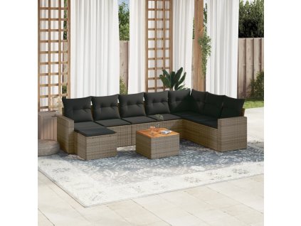 vidaXL 9dílná zahradní sedací souprava s poduškami šedá polyratan