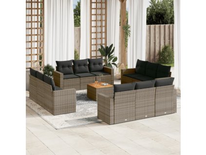 vidaXL 13dílná zahradní sedací souprava s poduškami šedá polyratan