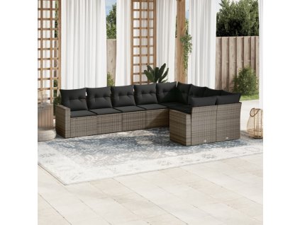 vidaXL 9dílná zahradní sedací souprava s poduškami šedá polyratan