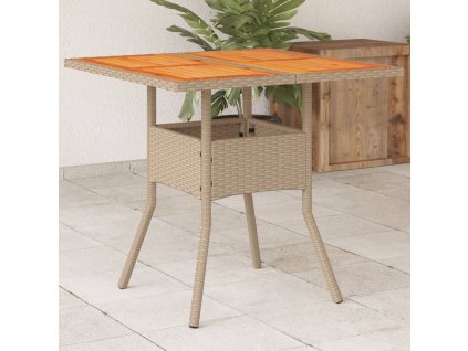 vidaXL Zahradní stůl béžový 80 x 80 x 75 cm polyratan akáciové dřevo