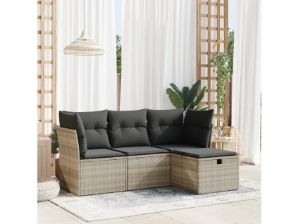 vidaXL 4dílná zahradní sedací souprava a podušky světle šedá polyratan