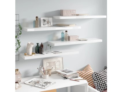 vidaXL Plovoucí nástěnné police 4 ks lesklé bílé 90x23,5x3,8 cm MDF