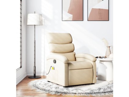 vidaXL Masážní polohovací křeslo krémové textil