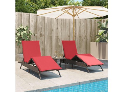 vidaXL Zahradní lehátka 2 ks se stolkem hnědá polyratan