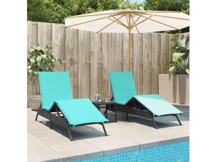 vidaXL Zahradní lehátka 2 ks se stolkem černá polyratan