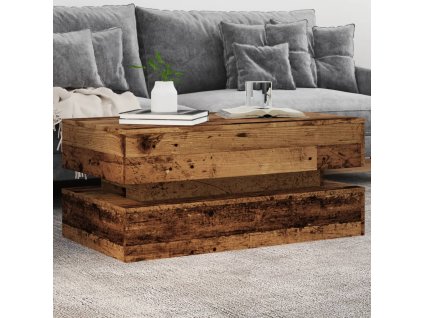 vidaXL Konferenční stolek s LED osvětlením old wood 90 x 50 x 40 cm