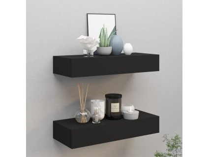 vidaXL Nástěnné police se zásuvkou 2 ks černé 60 x 23,5 x 10 cm MDF