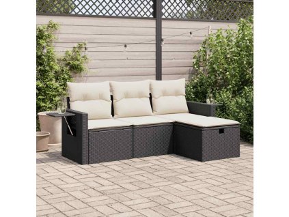 vidaXL 4dílná zahradní sedací souprava s poduškami černá polyratan