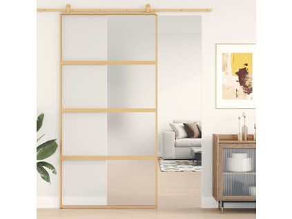 vidaXL Posuvné dveře zlaté 102,5 x 205 cm mléčné ESG sklo a hliník
