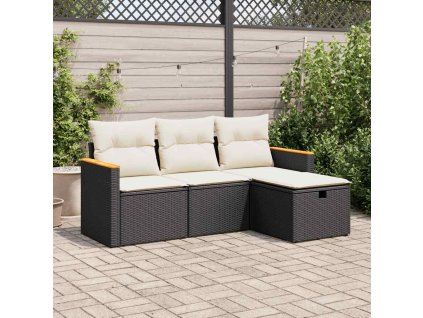 vidaXL 4dílná zahradní sedací souprava s poduškami černá polyratan